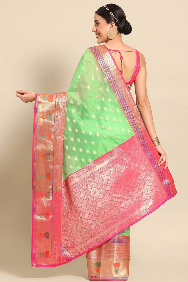 Dark Green Floral Printed Art Silk Saree