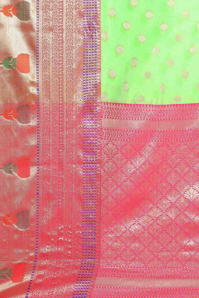 Dark Green Floral Printed Art Silk Saree