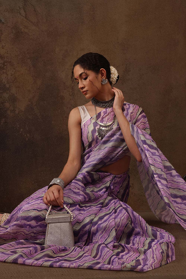 Lavender Colored Soft Silk Abstract Printed Saree (SZ-LEELA-LV-2209)