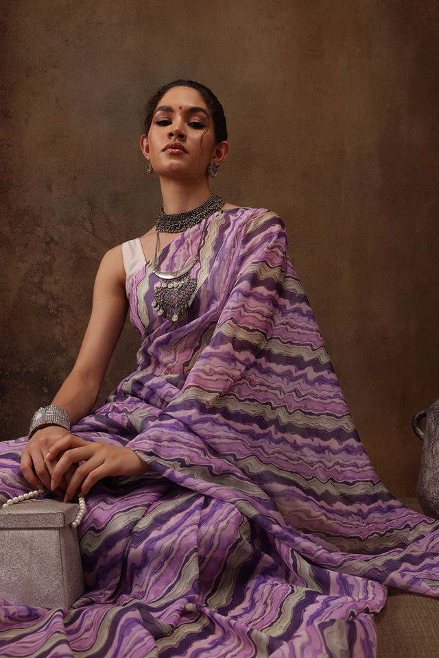 Lavender Colored Soft Silk Abstract Printed Saree (SZ-LEELA-LV-2209)