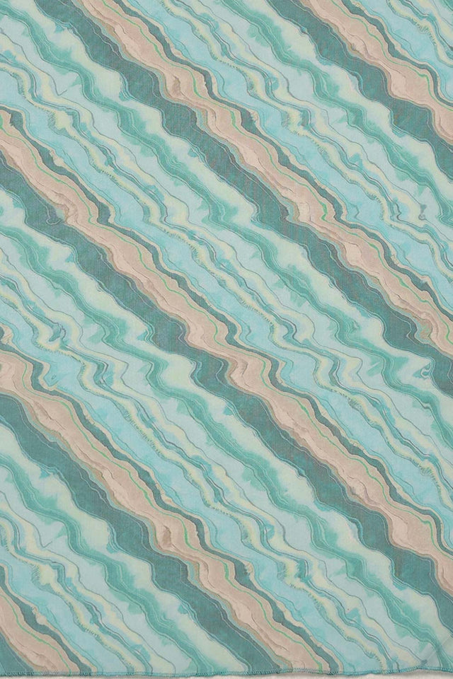 Teal Colored Soft Silk Abstract Printed Saree