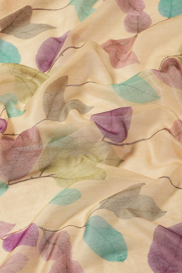 Mustard Floral Printed Cotton Blend Saree