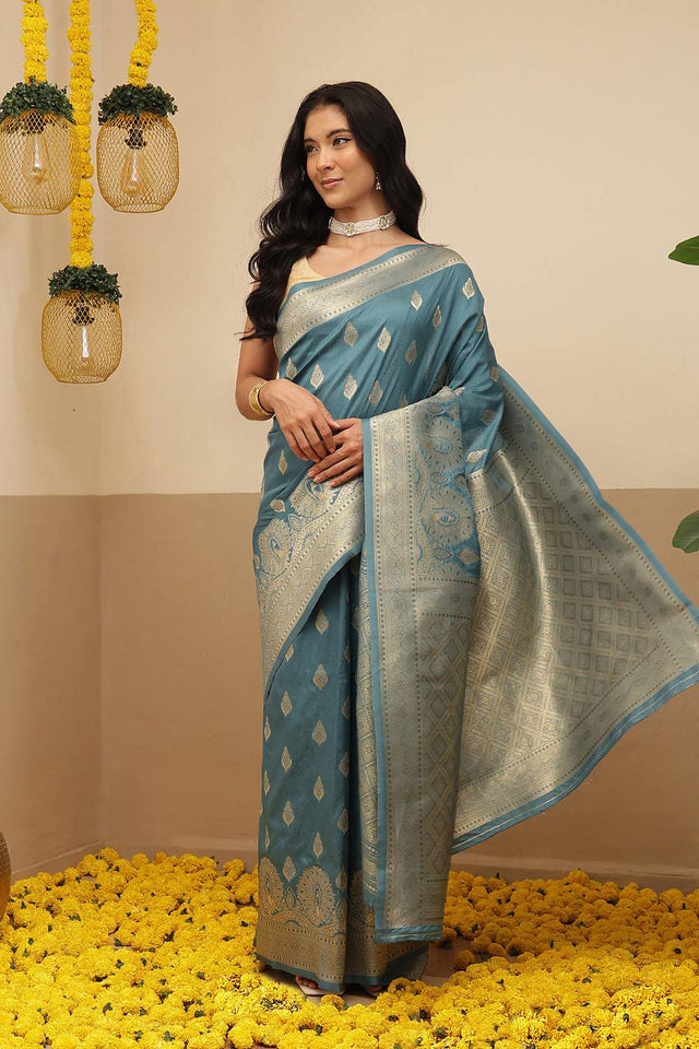 Blue Woven Soft Silk Saree (SZ-NOOR-1-BU-3078)