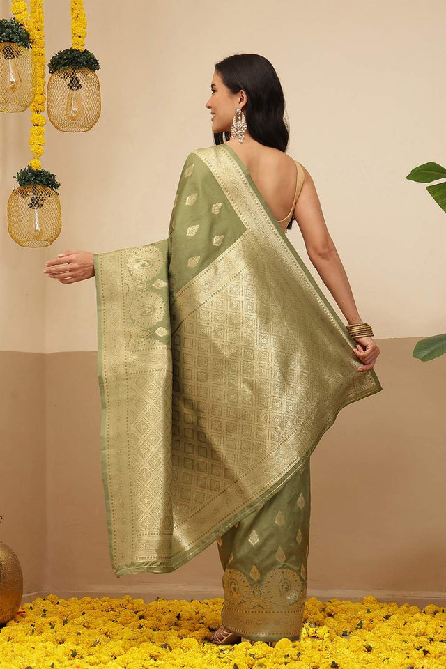 Olive Green Woven Soft Silk Saree (SZ-NOOR-1-OL-3079)