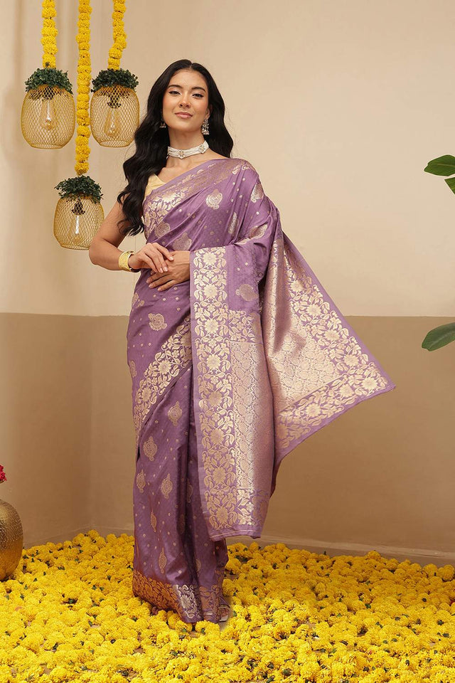 Violet Floral Woven Soft Silk Saree (SZ-NOOR-2-PP-3081)