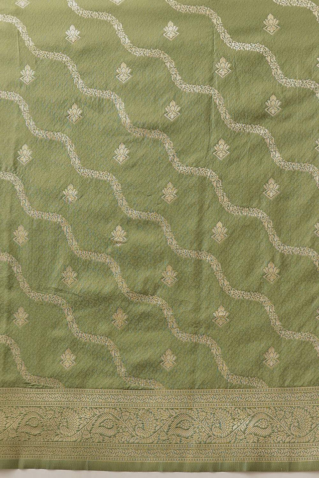 Olive Green Floral Woven Soft Silk Saree (SZ-NOOR-3-OL-3087)