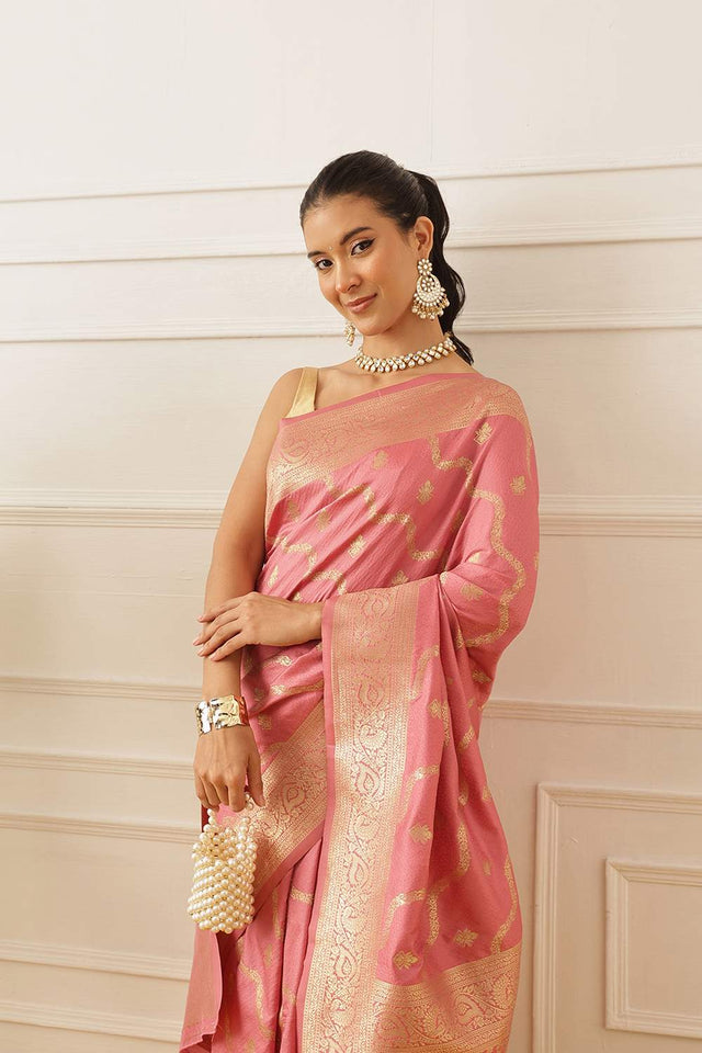 Pink Floral Woven Soft Silk Saree (SZ-NOOR-3-PN-3088)
