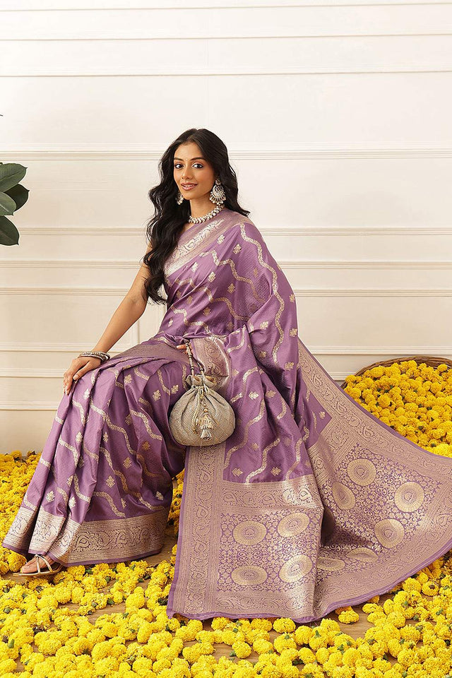 Violet Floral Woven Soft Silk Saree (SZ-NOOR-3-PP-3085)