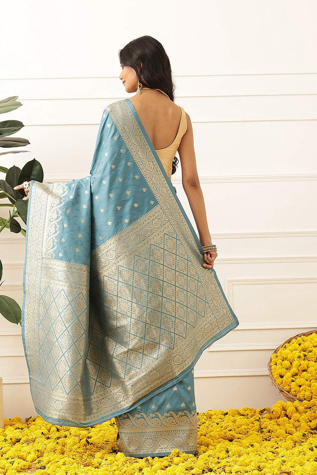 Blue Floral Woven Soft Silk Saree (SZ-NOOR-4-BU-3090)
