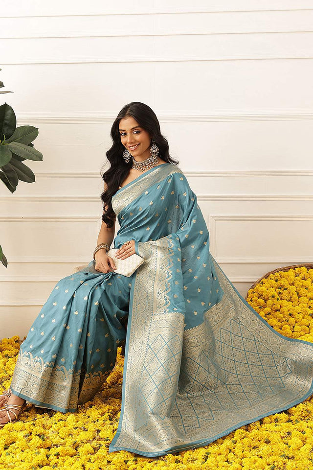 Blue Floral Woven Soft Silk Saree (SZ-NOOR-4-BU-3090)