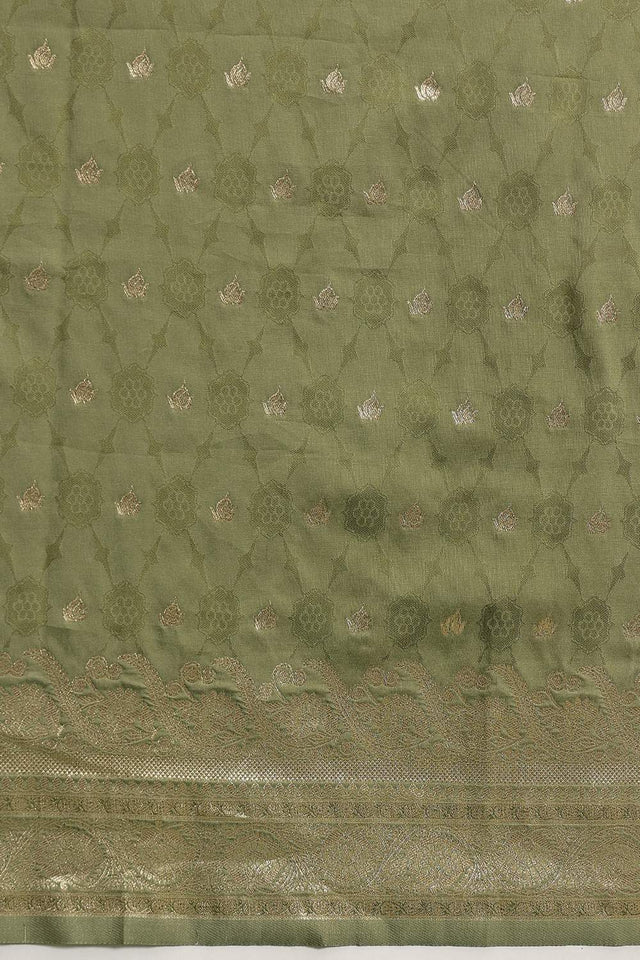 Olive Green Floral Woven Soft Silk Saree (SZ-NOOR-4-OL-3091)