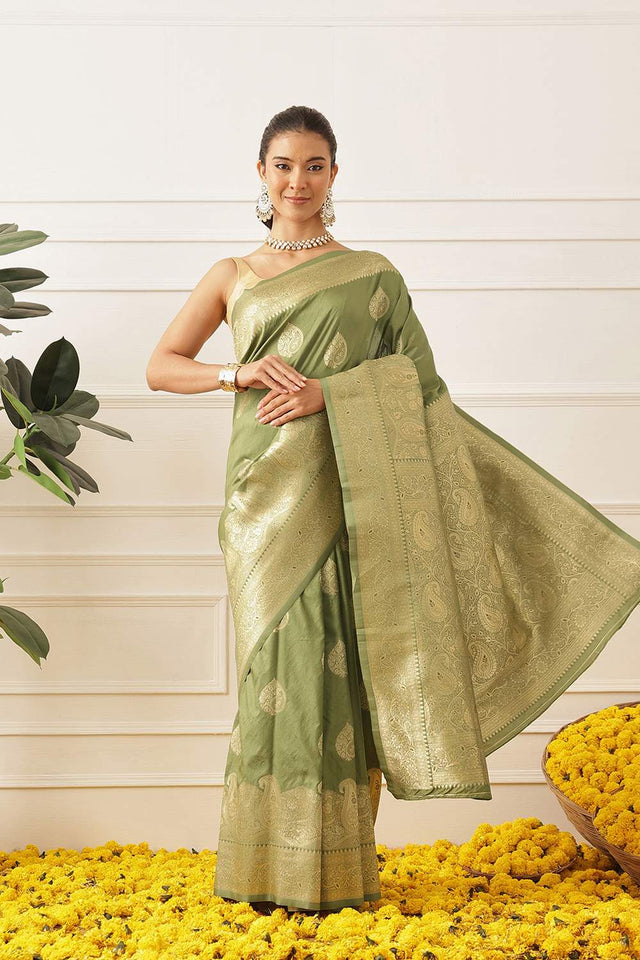 Olive Green Woven Soft Silk Saree (SZ-NOOR-5-OL-3095)