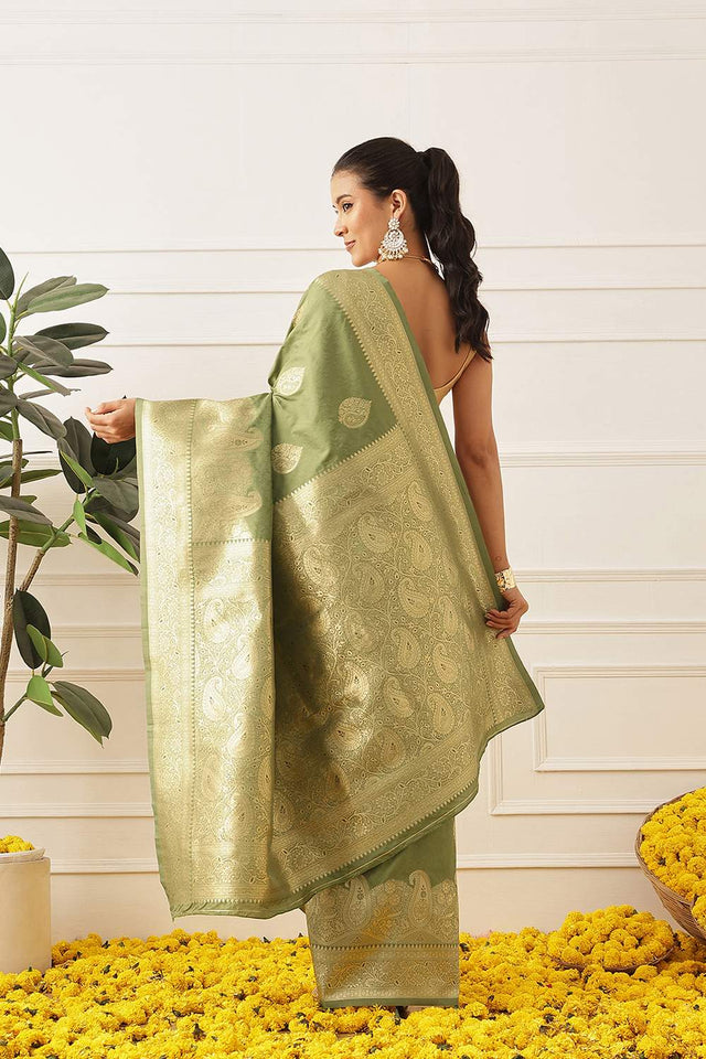 Olive Green Woven Soft Silk Saree (SZ-NOOR-5-OL-3095)