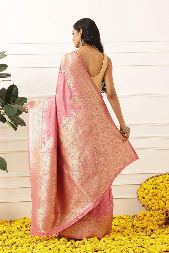 Pink Floral Woven Soft Silk Saree (SZ-NOOR-6-PN-3100)