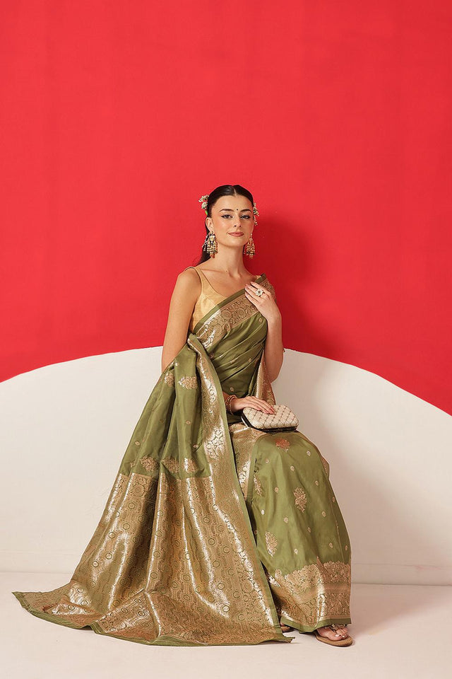 Olive Green Woven Silk Saree (SZ-NOOR-OL-3075)
