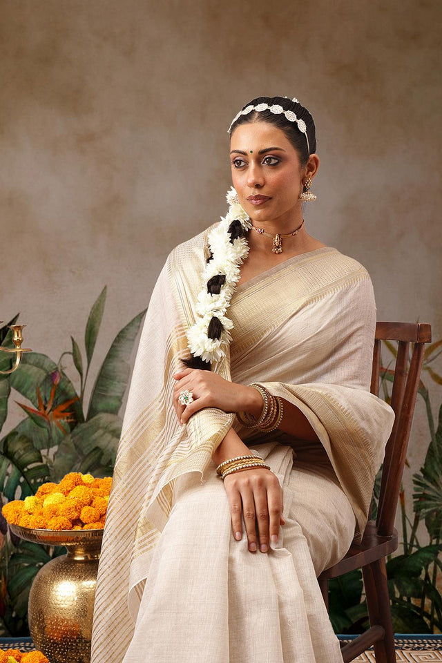 Beige Woven Cotton Blend Saree (SZ-ONAM30-3038)
