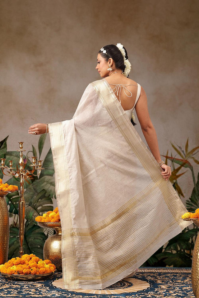 Beige Woven Cotton Blend Saree (SZ-ONAM30-3038)
