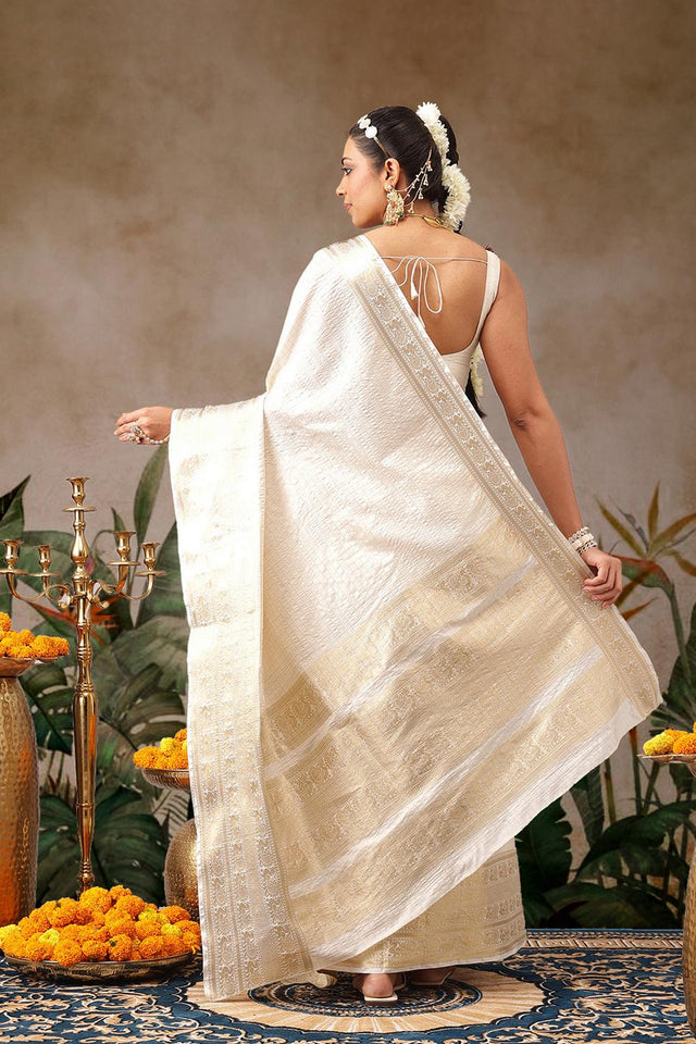 Off White Woven Silk Saree (SZ-ONAM33-3041)