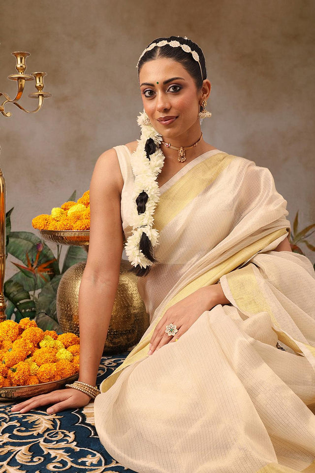 Beige Woven Silk Saree (SZ-ONAM35-3063)