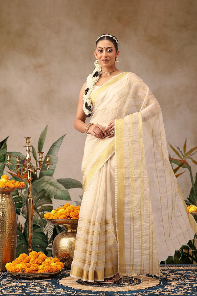 Beige Woven Silk Saree (SZ-ONAM36-3064)