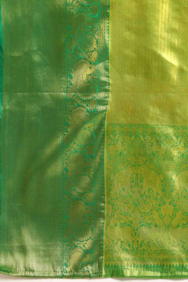 Green Floral Printed Silk Saree