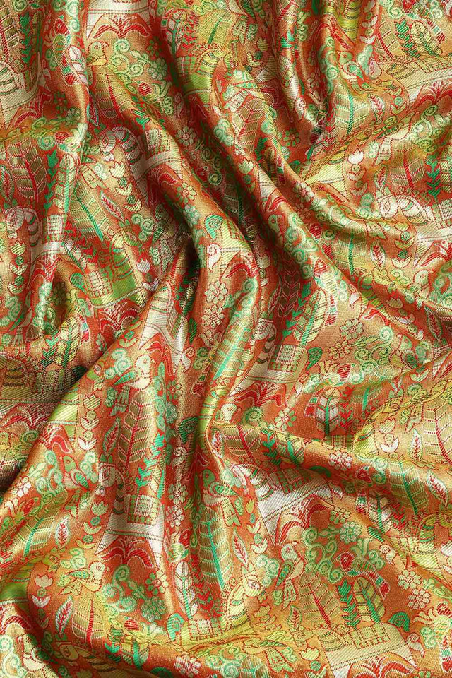 Green Floral Printed Silk Saree