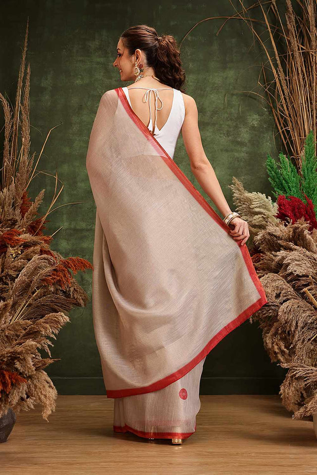 Beige Solid Tissue Saree