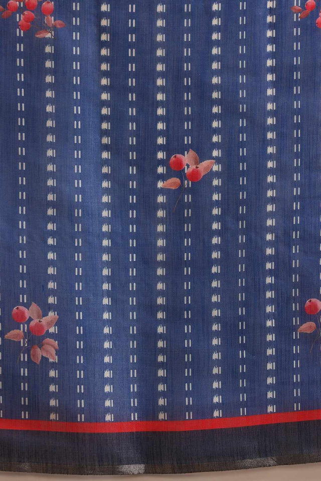 Blue Floral Printed Tissue Saree