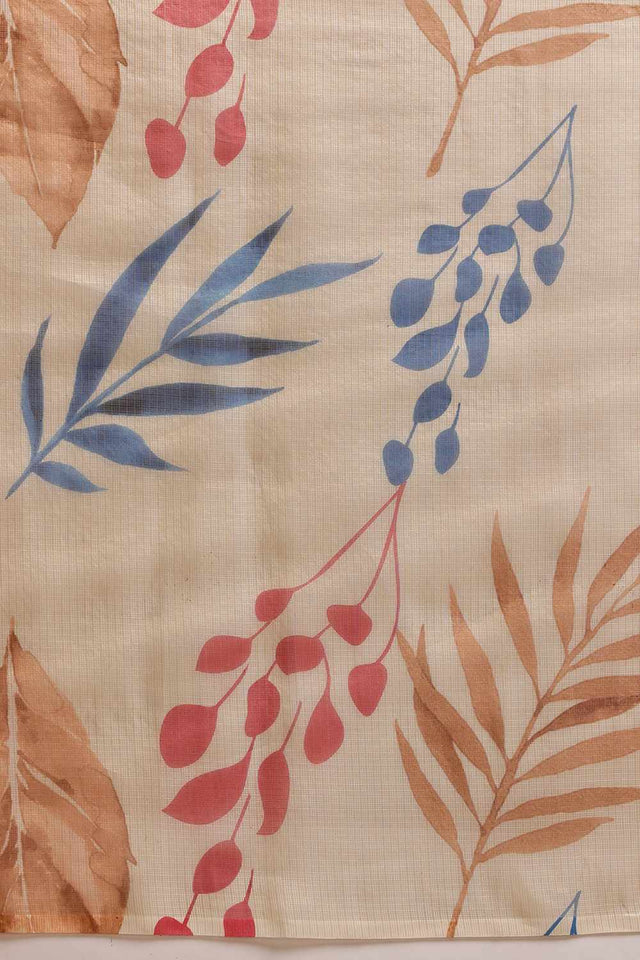 Beige Floral Printed Tissue Saree