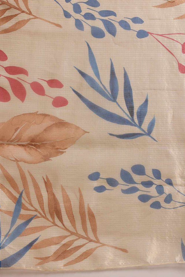 Beige Floral Printed Tissue Saree
