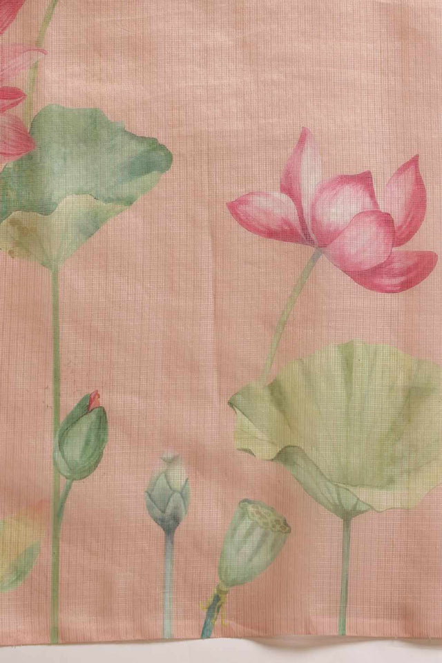 Orange Floral Printed Tissue Saree