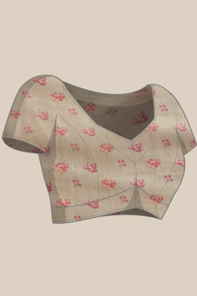 Orange Floral Printed Tissue Saree