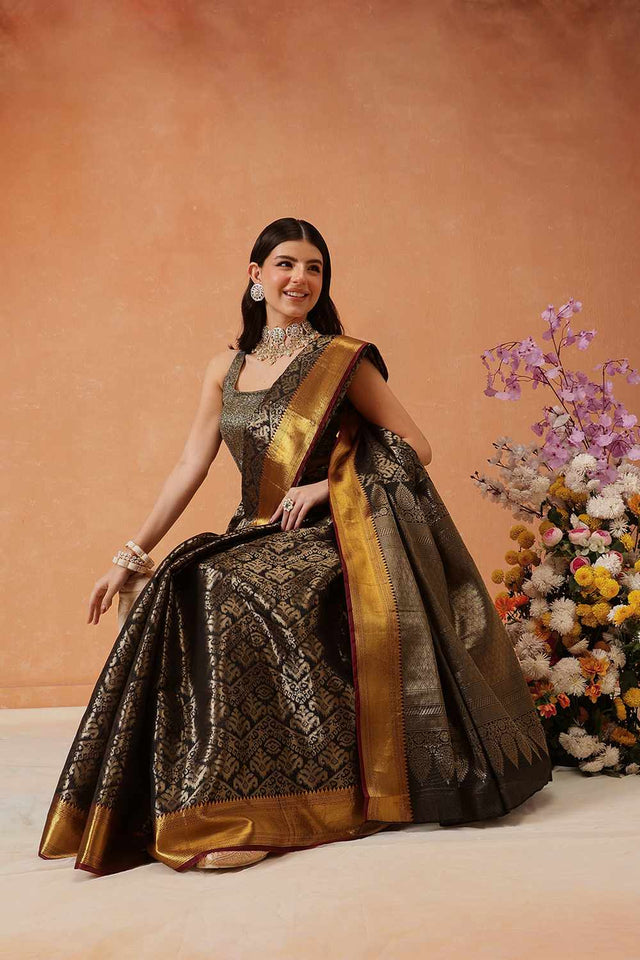 Black Kanjivaram Silk Zari Saree