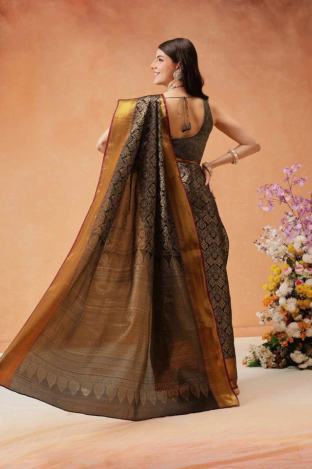 Black Kanjivaram Silk Zari Saree