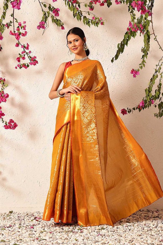 Mustard Zari Woven Silk Saree