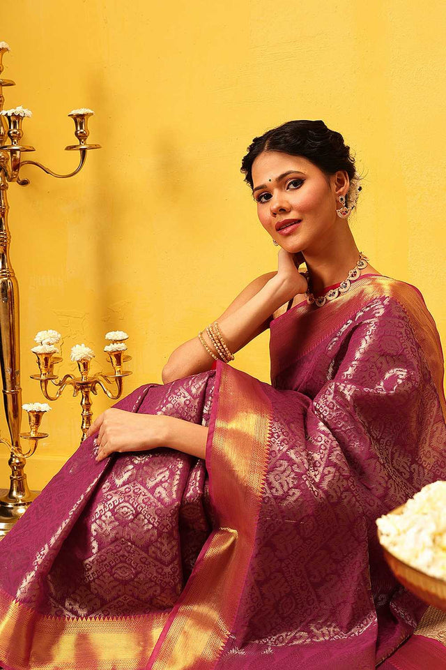 Pink Zari Woven Silk Saree