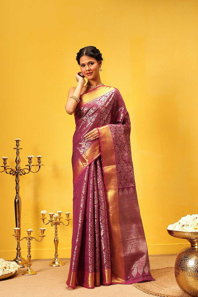 Pink Zari Woven Silk Saree
