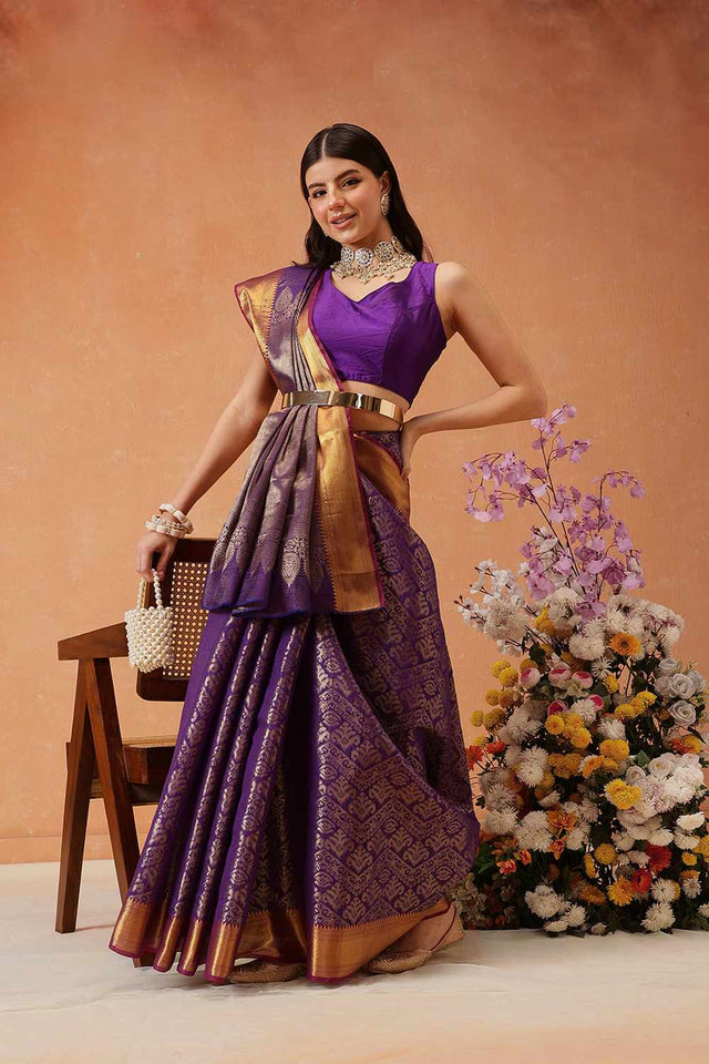 Violet Kanjivaram Silk Zari Saree