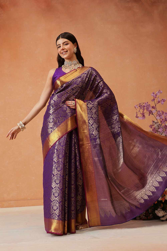 Violet Kanjivaram Silk Zari Saree
