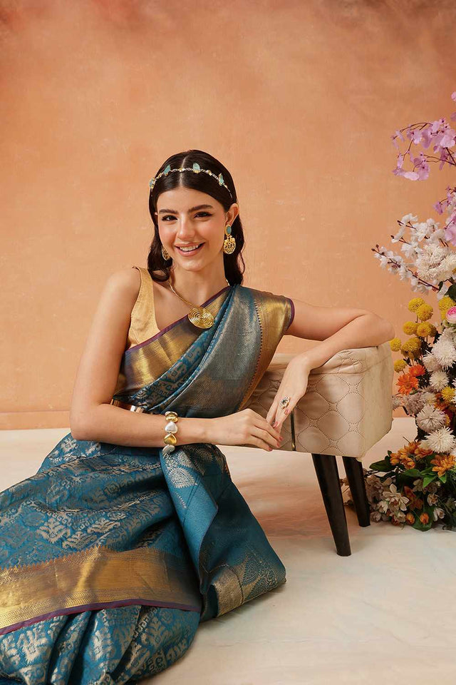 Turquoise Kanjivaram Silk Zari Saree