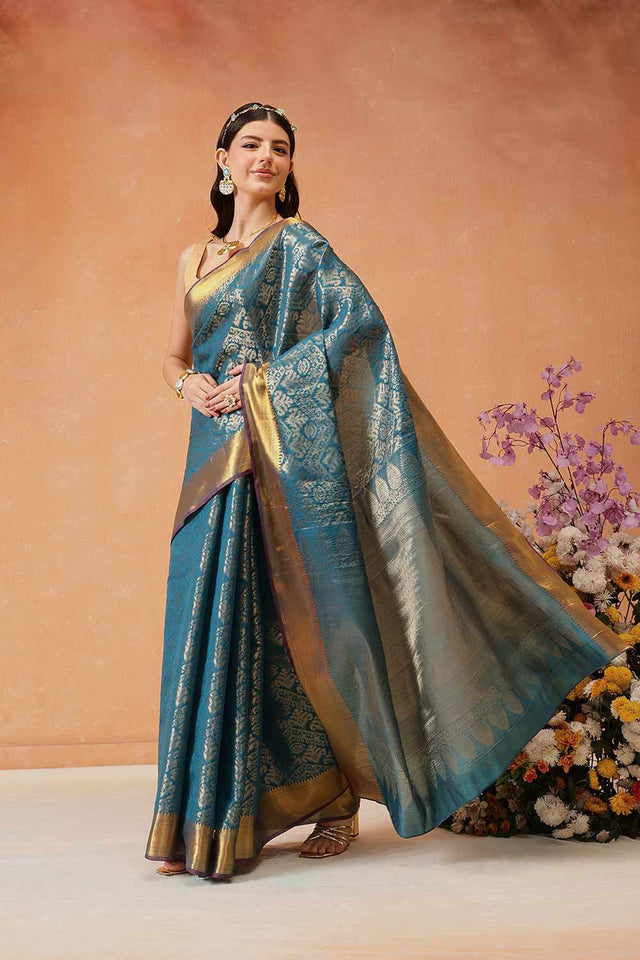 Turquoise Kanjivaram Silk Zari Saree