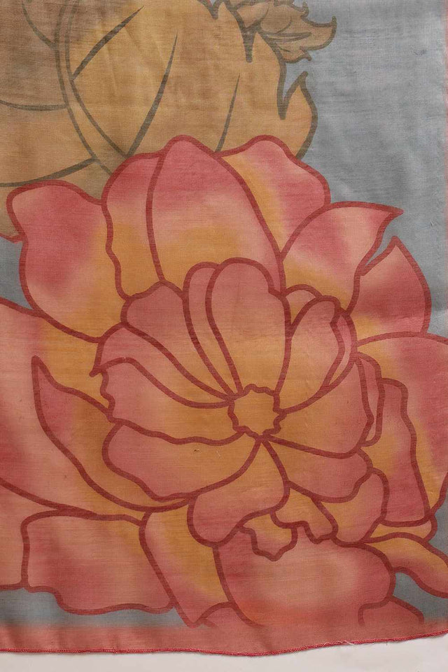 Black Half & Half Floral Printed Silk Saree