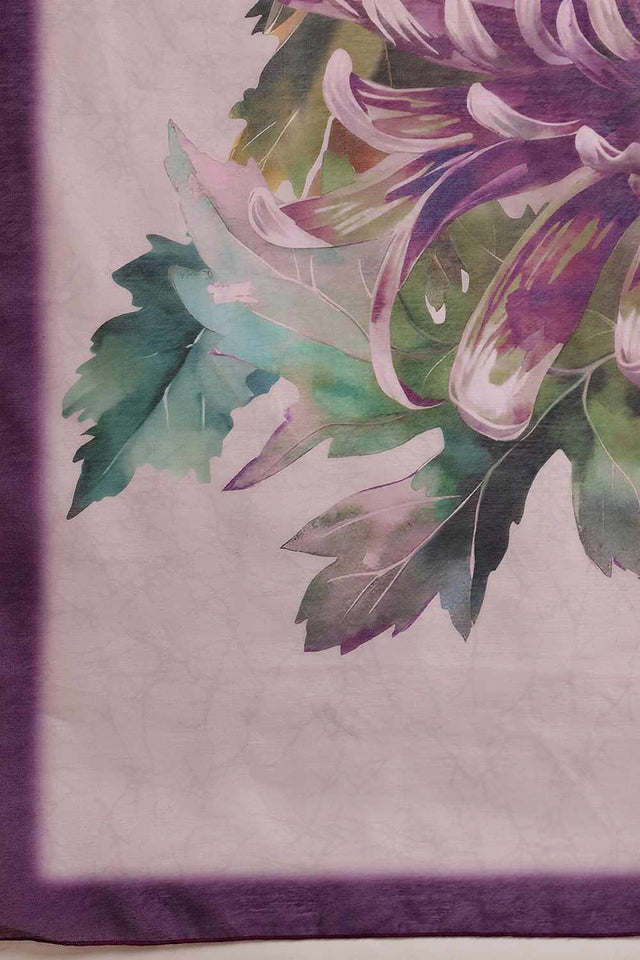 Violet Half & Half Printed Silk Saree