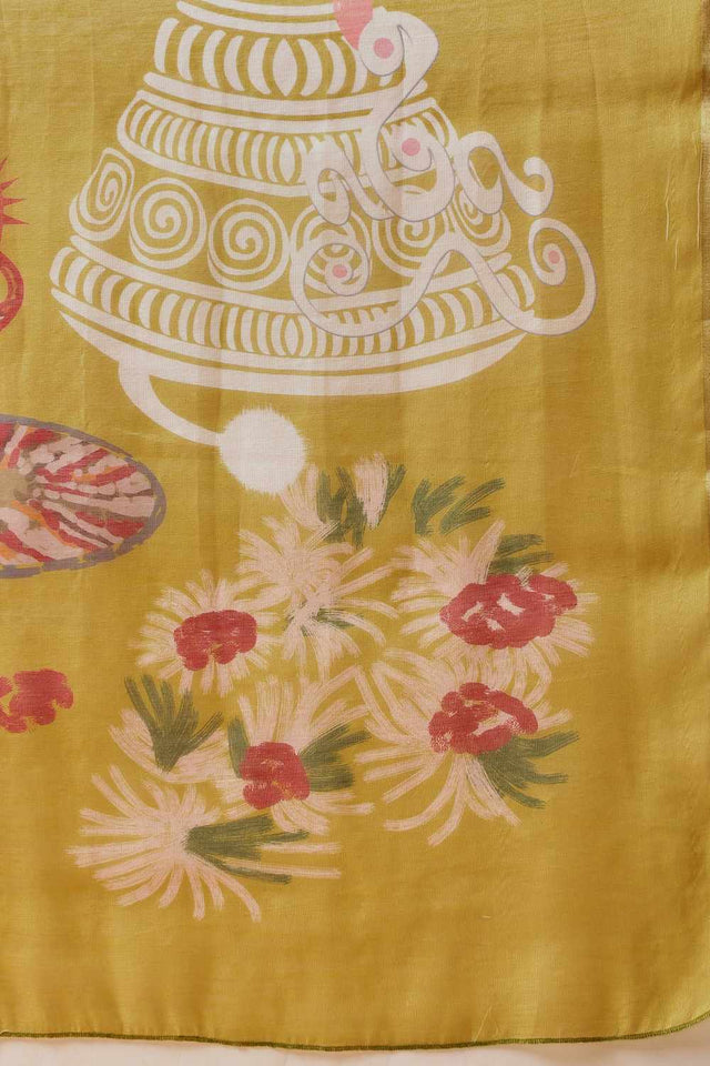 mustard Half & Half Kalamkari Silk Saree