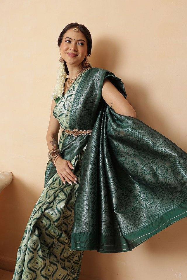 Green Abstract Woven Banarasi Silk Saree (SZ-WVBS1-GN-3230)