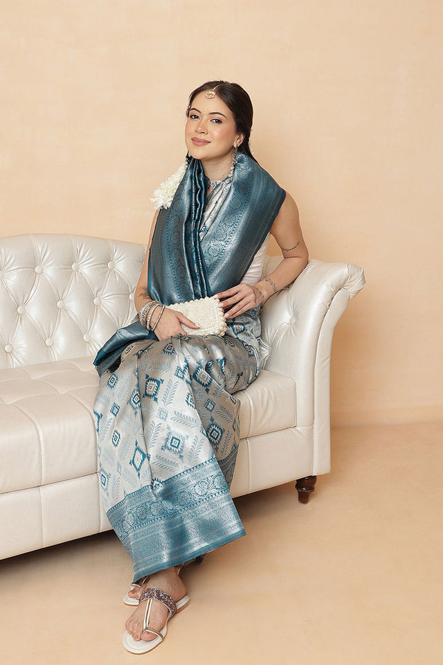 Silver Abstract Woven Banarasi Silk Saree (SZ-WVBS1-TL-3232)
