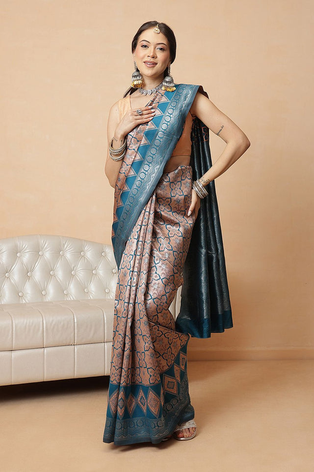 Peach Abstract Woven Banarasi Silk Saree (SZ-WVBS2-PE-3236)