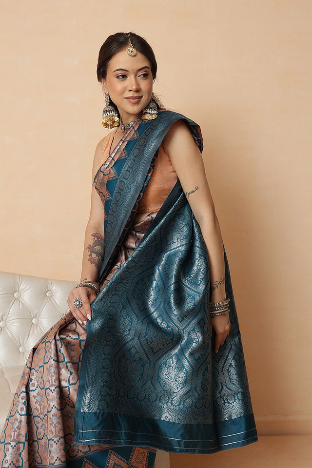 Peach Abstract Woven Banarasi Silk Saree (SZ-WVBS2-PE-3236)