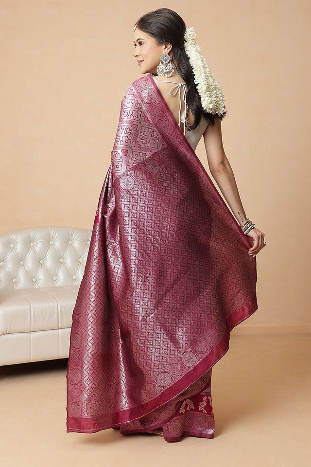 Pink Floral Woven Banarasi Silk Saree (SZ-WVBS2-PN-3238)