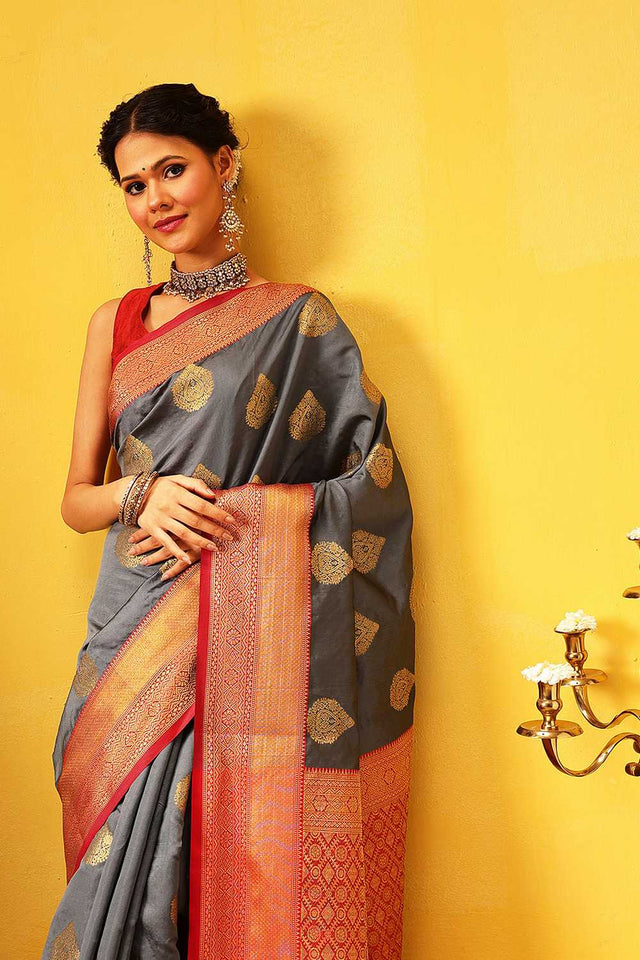 Grey Zari Woven Kanjivaram Silk Saree